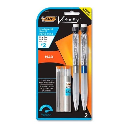 Bic BIC Velocity Max Pencil, 0.5 mm, HB #2, Black Lead, Gray Barrel, 2/Pack MPMX5P21